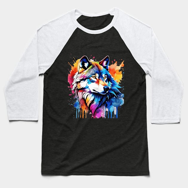 Watercolor wolf art Baseball T-Shirt by Nikkhil-Teestee